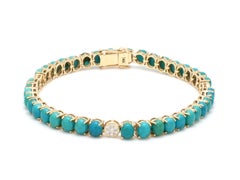 Natural Turquoise 14cts & Diamond 0.3cts Bracelet in 14K Gold