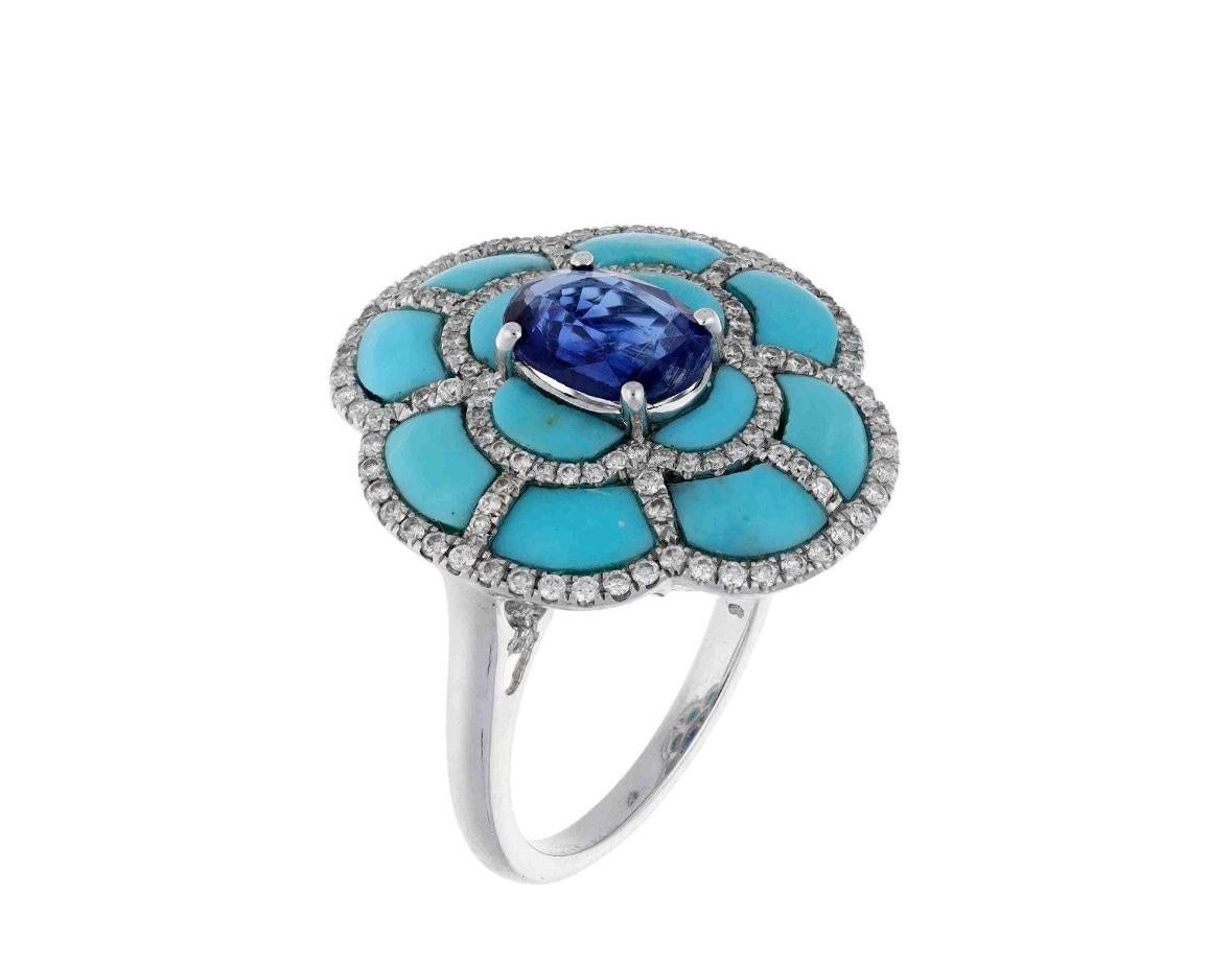 Piedra : Turquesa, Tanzanita

 Peso de la gema : 1,57, 1,33 Cts.

 Forma de la Piedra : Corte Fantasía, Corte Oval

 Tamaño del diamante : Mixto, 6X8 MM

 Tipo de diamante : Natural



DETALLES DEL DIAMANTE :

 Peso del diamante : 0.49 Cts.

 Forma