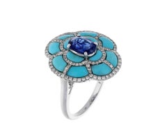 Ring aus 18-karätigem Gold mit natürlichem Türkis (1,57 ct), Tansanit (1,33 ct) und Diamanten