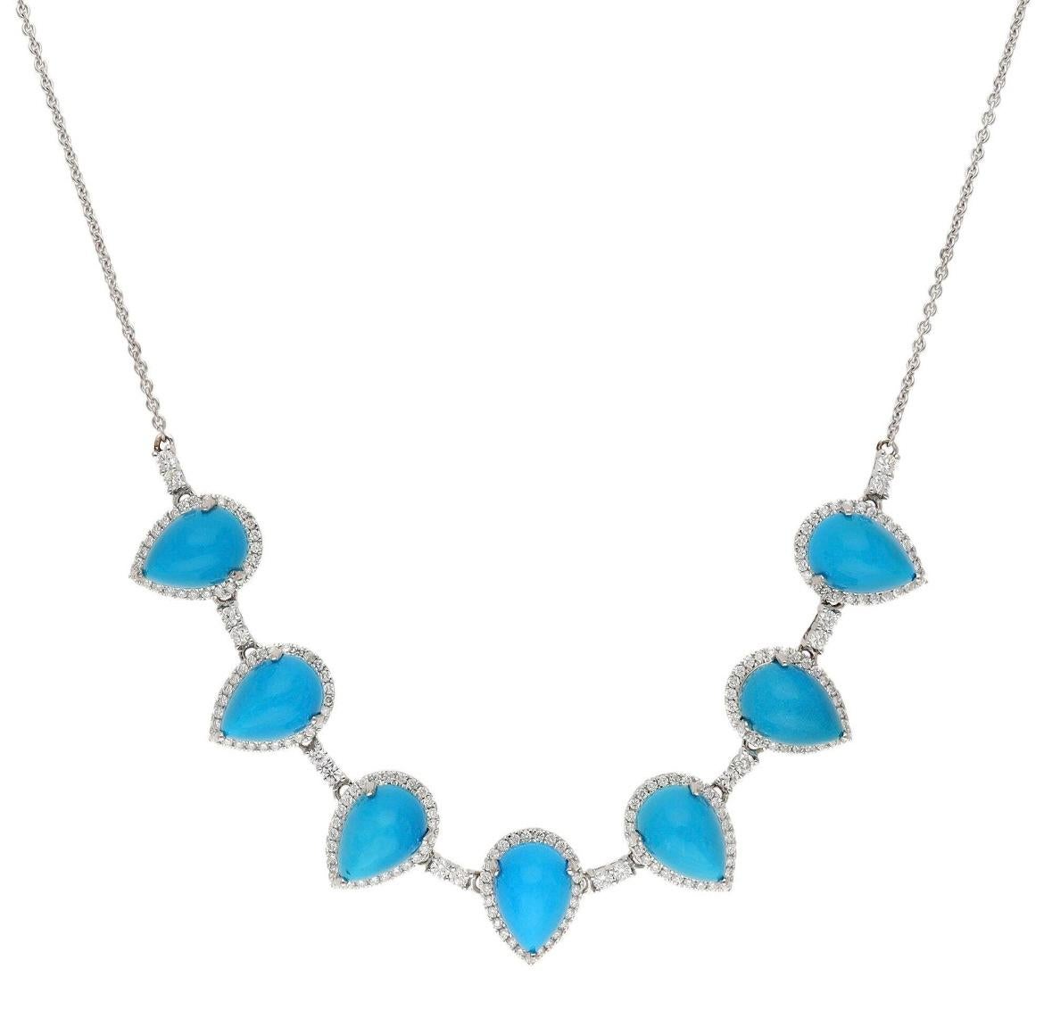 Pietra preziosa : Turchese blu e diamante
❋ Dimensione della gemma: 7x10 MM circa (± 0,20 MM)
❋ Peso della gemma: 17,90 carati. Circa.
❋ Forma della pietra preziosa: Pera Cabochon 
❋ Colore della pietra preziosa: come mostrato nell'immagine

❋ Peso