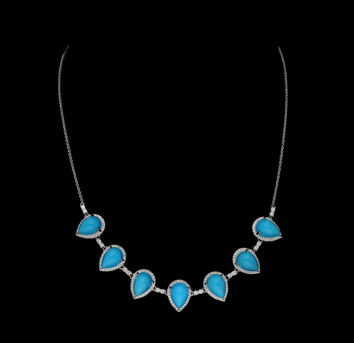 Taglio misto Collana con turchese naturale 17,90 e diamante 1,23 carati in oro 18 carati in vendita