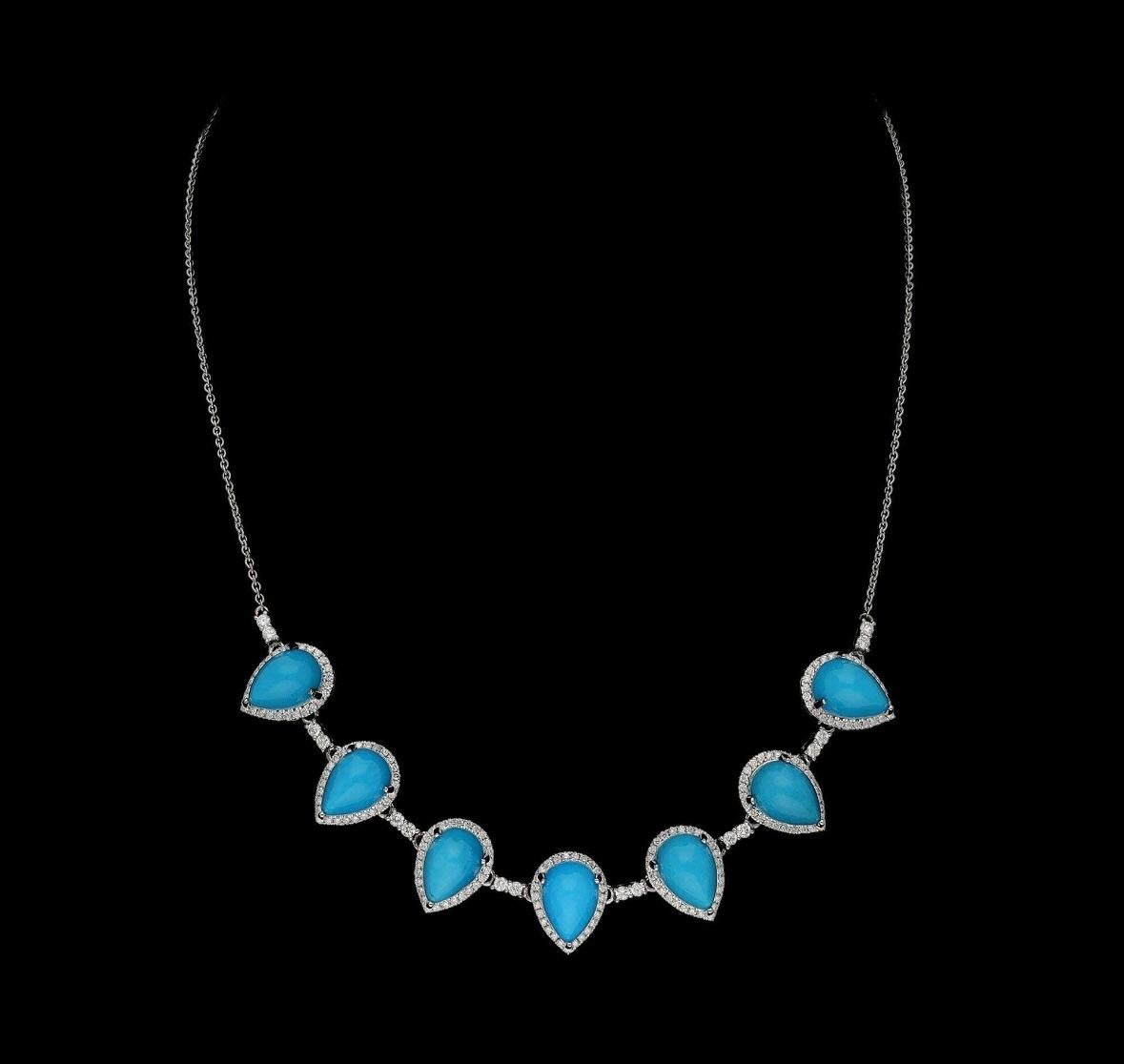 Collana con turchese naturale 17,90 e diamante 1,23 carati in oro 18 carati In condizioni Nuovo in vendita a jaipur, IN