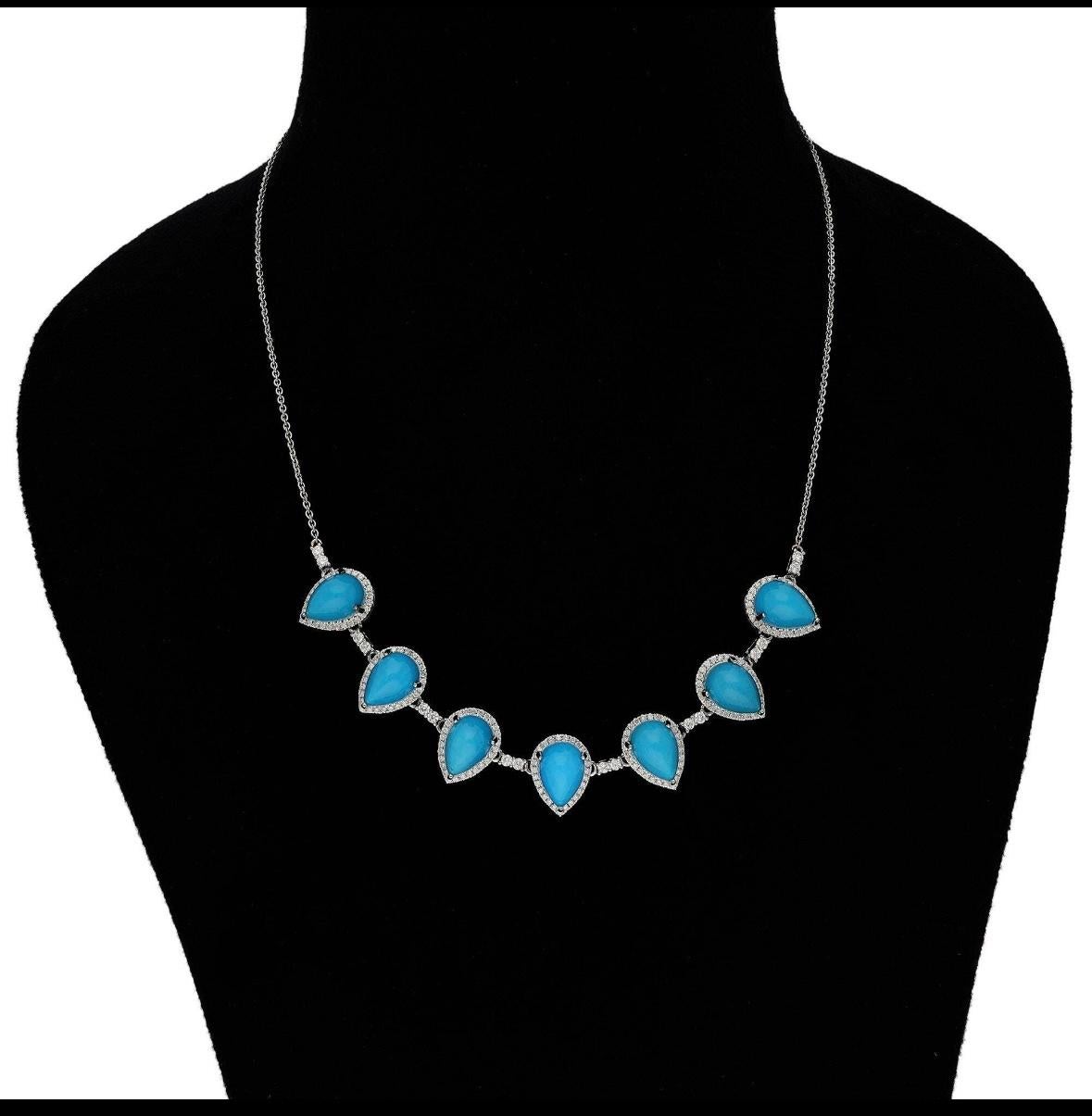 Donna Collana con turchese naturale 17,90 e diamante 1,23 carati in oro 18 carati in vendita