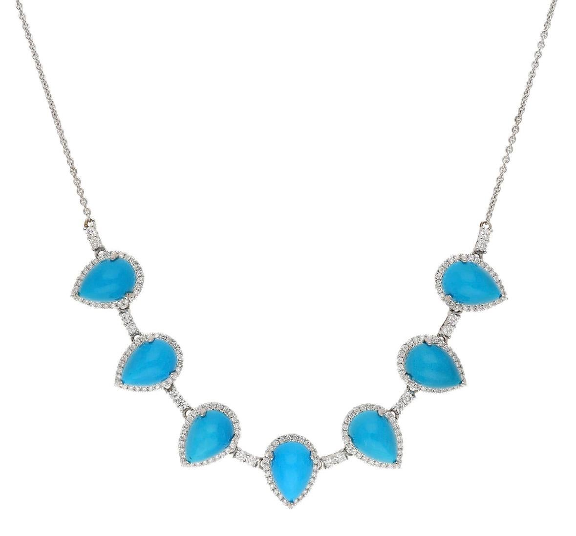 Collana con turchese naturale 17,90 e diamante 1,23 carati in oro 18 carati in vendita 1