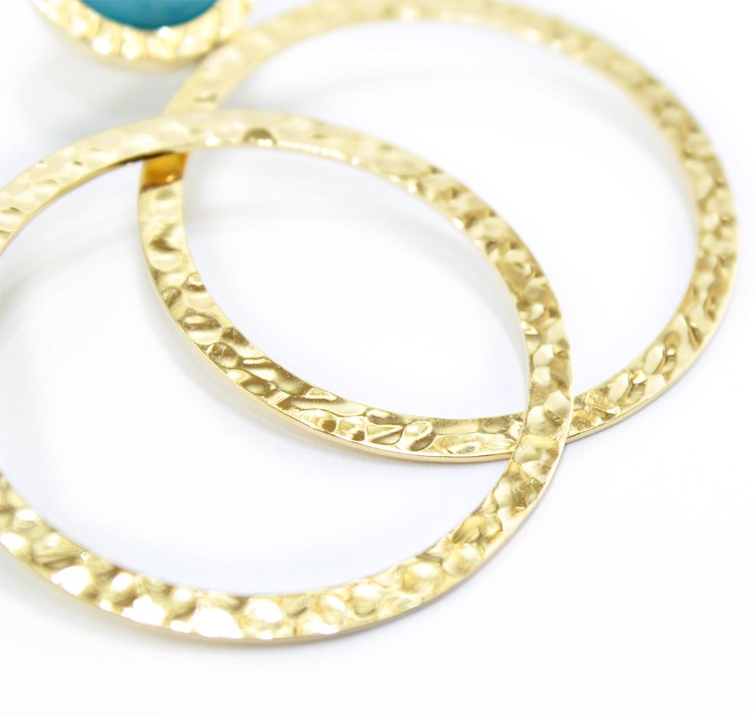 Artisan Natural Turquoise 18 Karat Gold Hoop Earrings For Sale