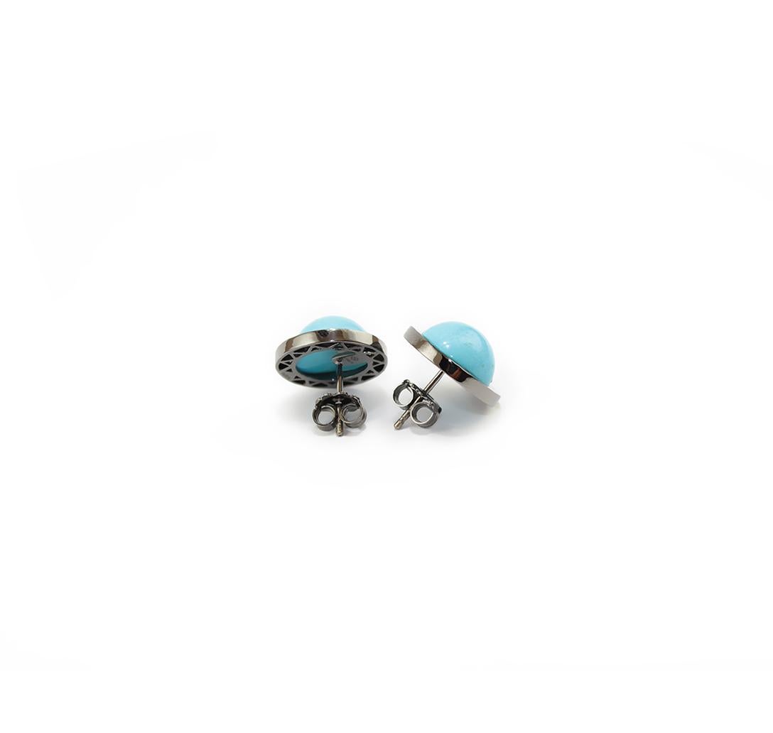 Cabochon Natural Turquoise 18 Karat Gold Stud Earrings For Sale