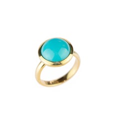 Natural Turquoise 18 Karat Yellow Gold Solitaire Round Cabochon Cocktail Ring