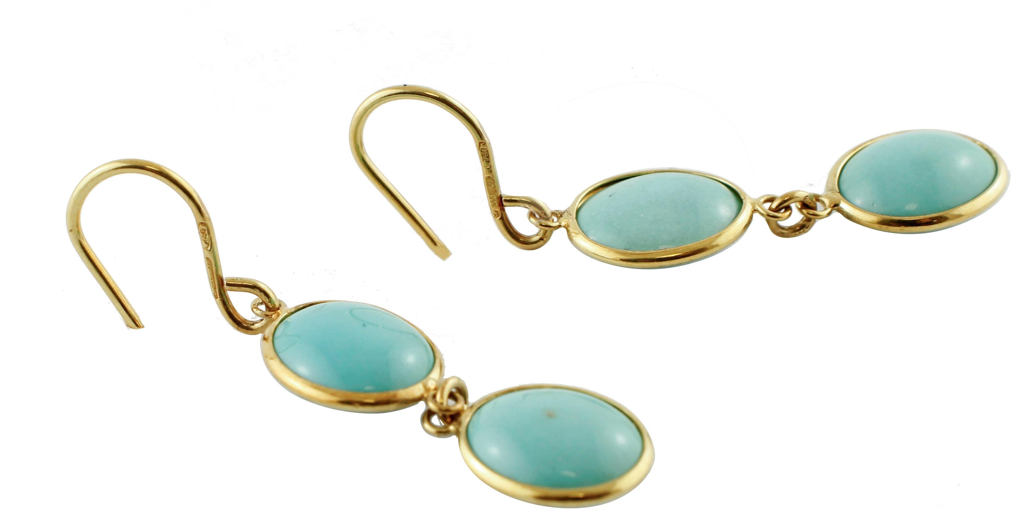 Natural Turquoise, 18 Karat Yellow Gold, Simple Drop Earrings In Good Condition In Marcianise, Marcianise (CE)