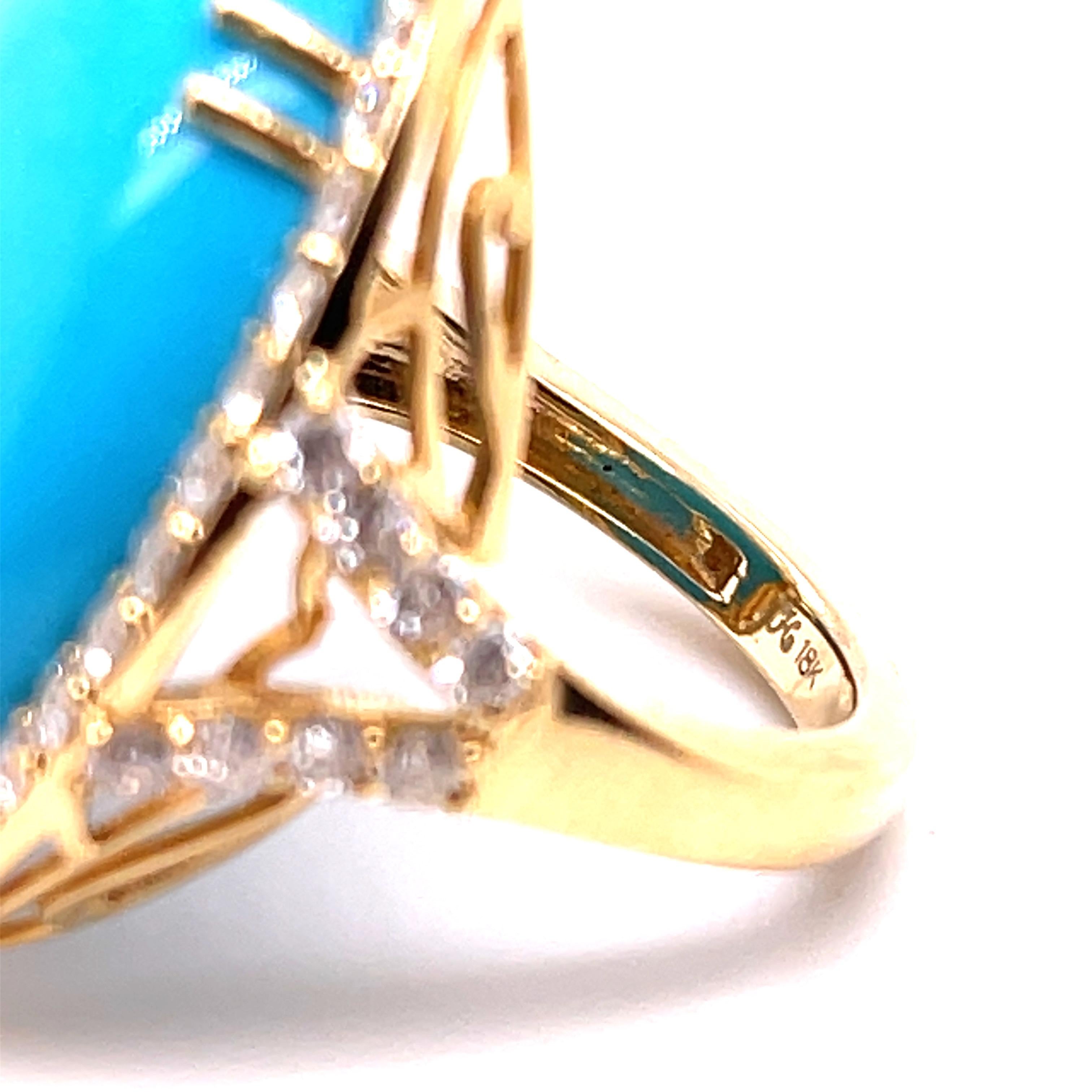 Women's Natural Turquoise (21.36ct) and Diamond Ring Yellow Gold