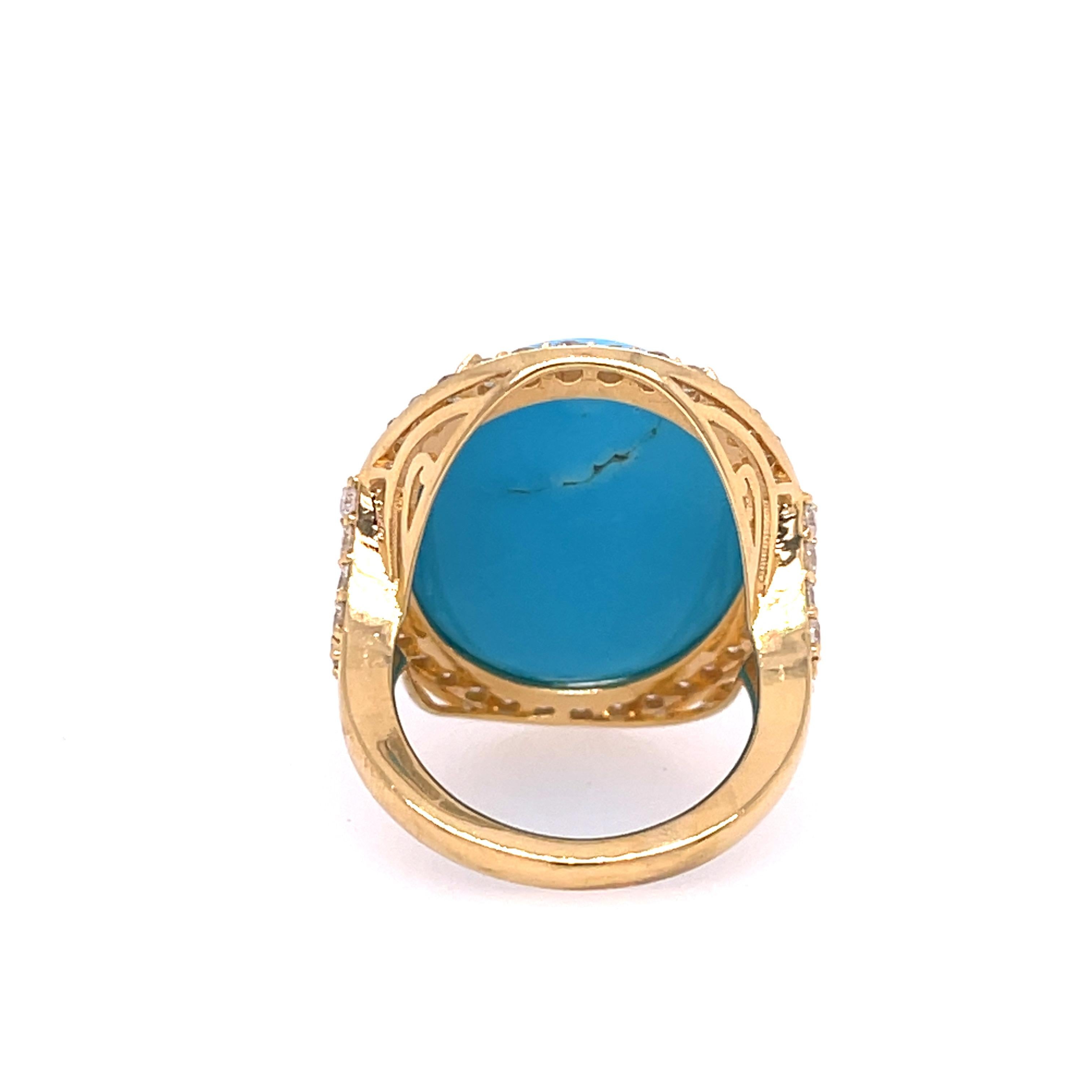 Natural Turquoise (21.36ct) and Diamond Ring Yellow Gold 1