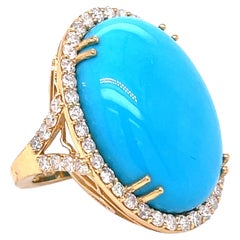 Natural Turquoise (21.36ct) and Diamond Ring Yellow Gold