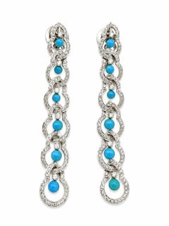 Natural Turquoise 2.47CTS & Diamond 1.86CTS Earring in 14k Gold