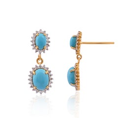 Orecchini in oro 14k con turchese naturale da 3,05 carati e diamanti da 0,60 carati