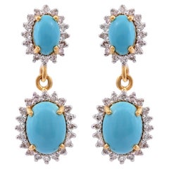 Orecchini in oro 14k con turchese naturale da 3,05 carati e diamanti da 0,60 carati