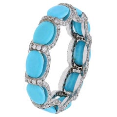 Bague en or 18 carats avec turquoise naturelle de 3,16 carats et diamant de 0,78 carat