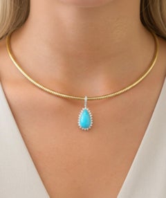 Natural Turquoise 3.24cts & Diamond 0.42cts Pendant in 14k Gold