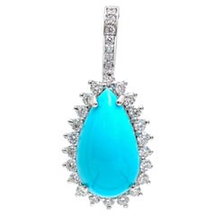 Natural Turquoise 3.24cts & Diamond 0.42cts Pendant in 14k Gold