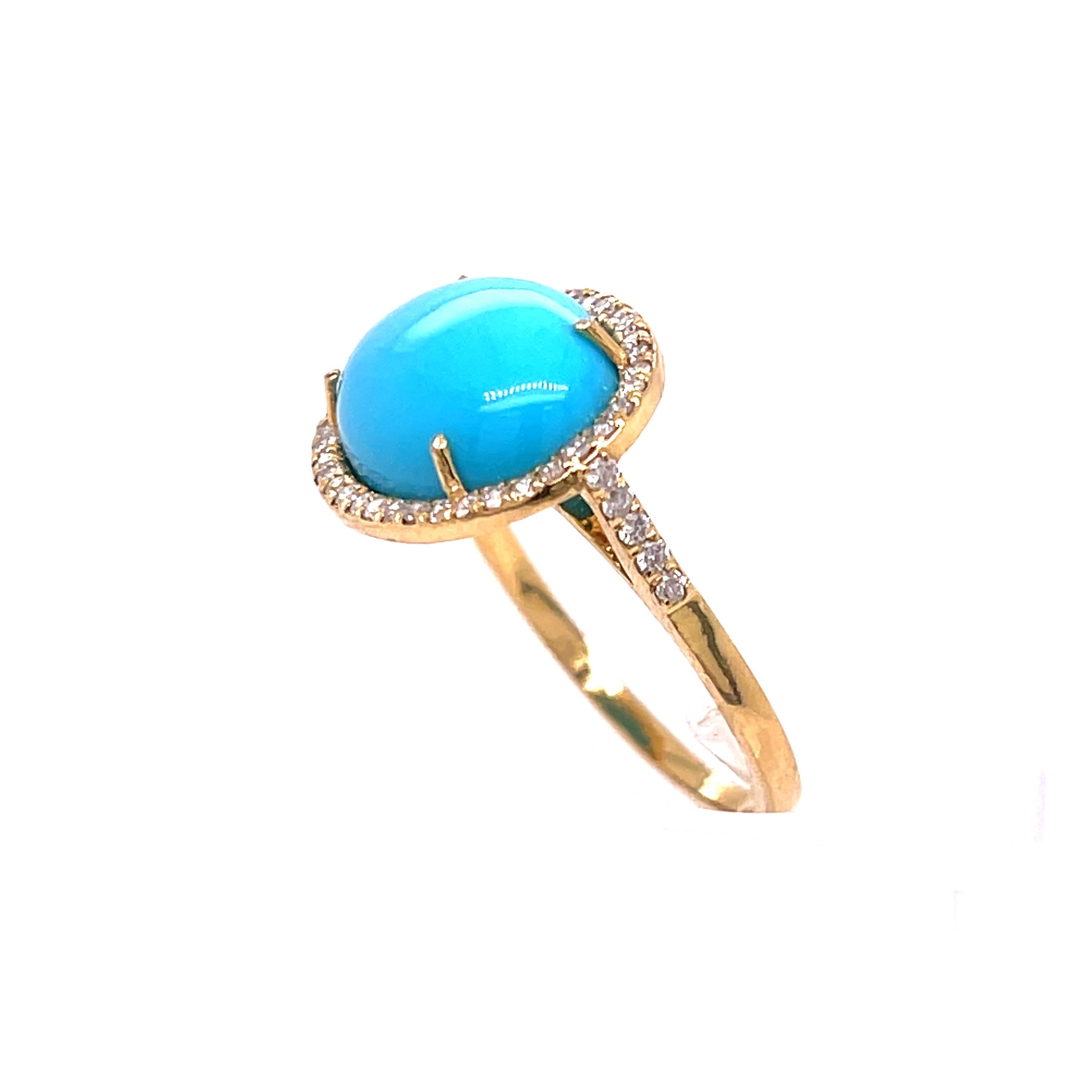 Women's Natural Turquoise '5.25ct' and Diamond Ring Yellow Gold For Sale