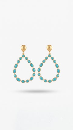 Designer 14K Gold Turquoise Stud Earrings, 5.90ct Gemstone