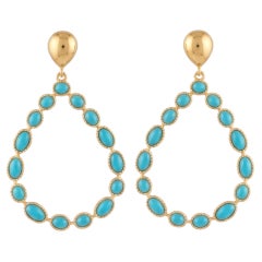 Designer 14K Gold Turquoise Stud Earrings, 5.90ct Gemstone