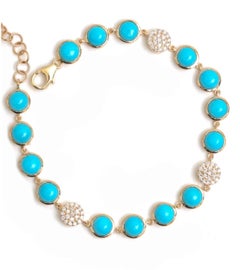 Natural Turquoise 7.63cts & Diamond 0.27cts Bracelet in 14K Gold