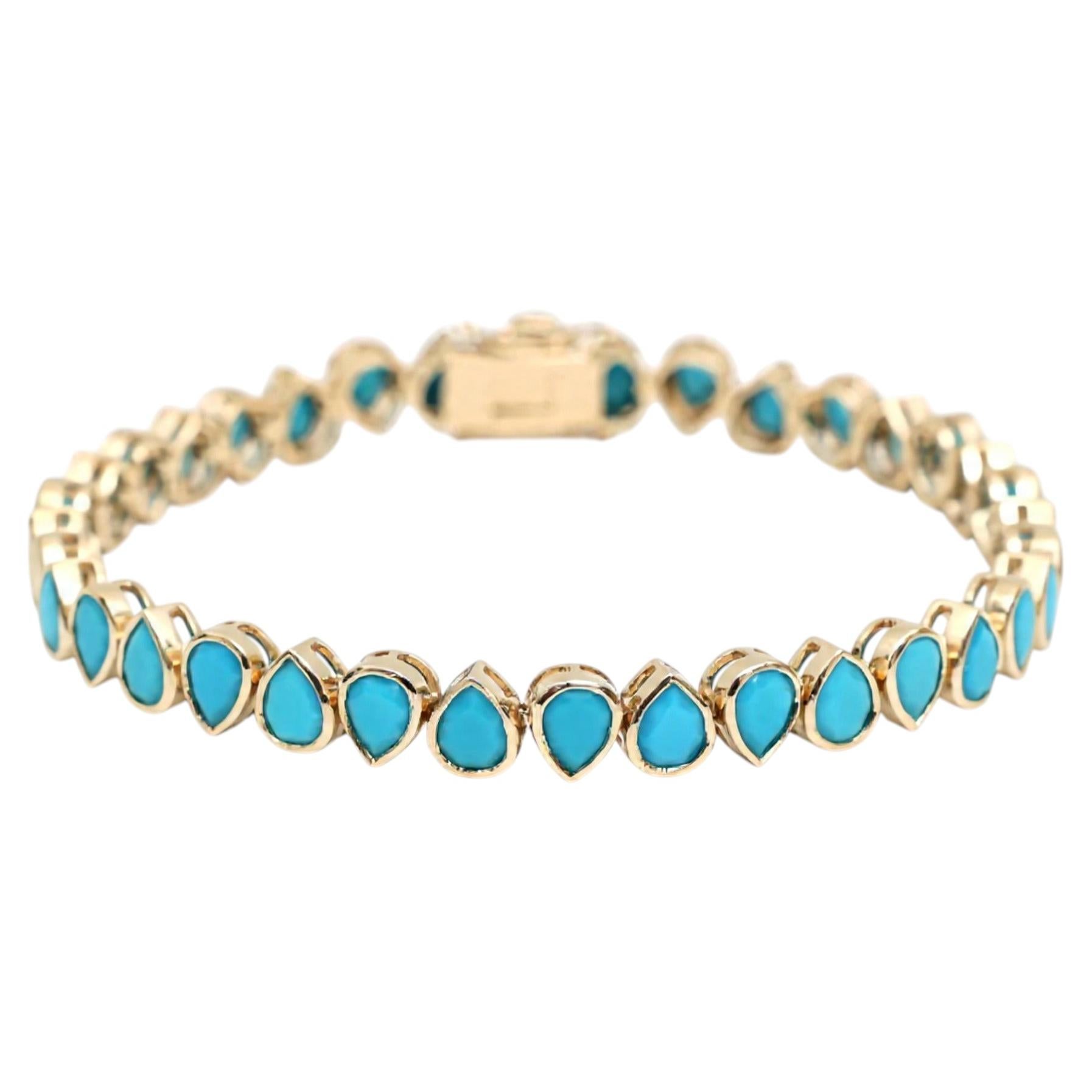 Exquisite 9.15ct Turquoise Bracelet in 14K Yellow Gold, India For Sale