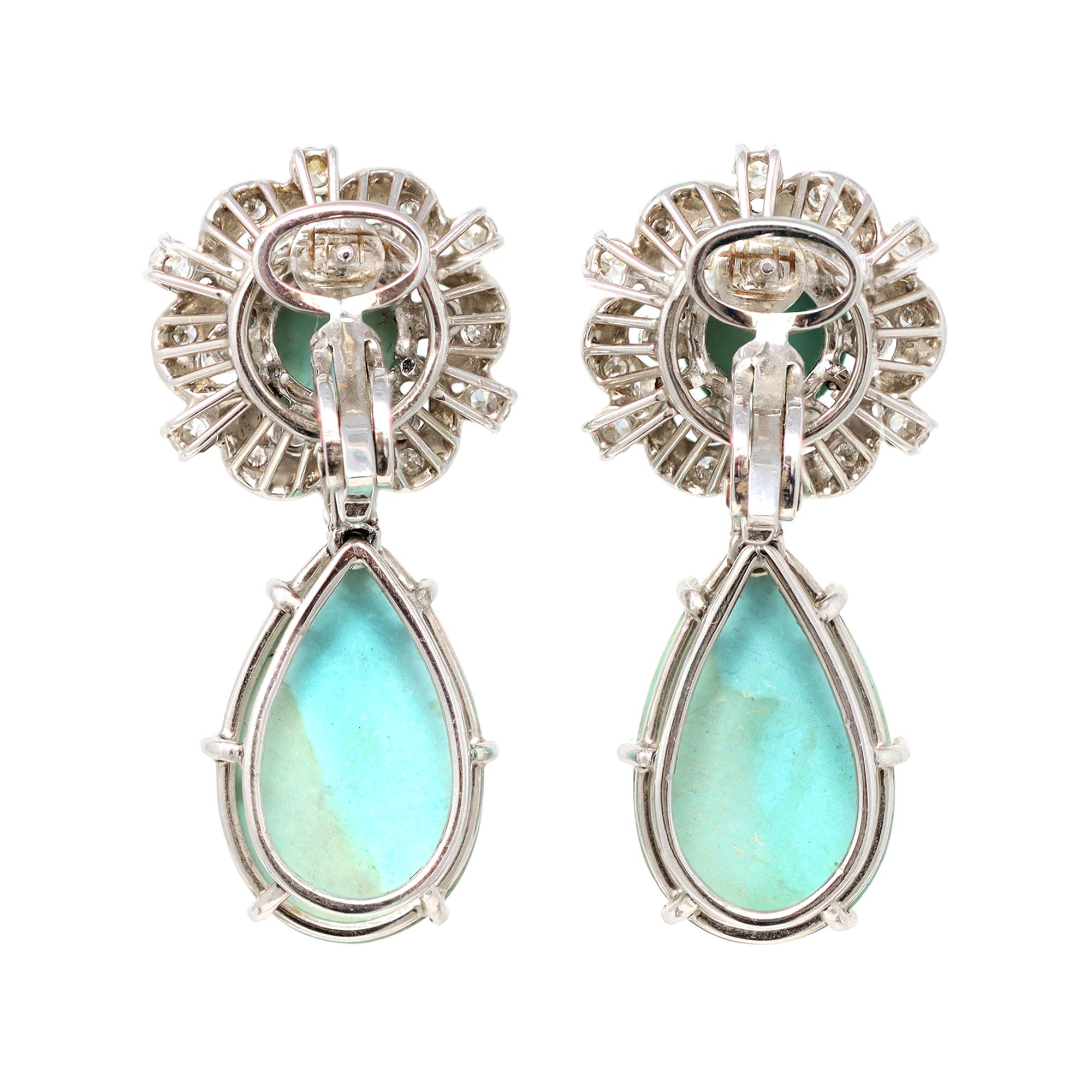 Natural Turquoise and Diamond Pendant Clip-On Earrings in 18K In Excellent Condition In Miami, FL
