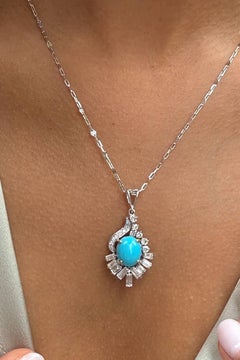 Natural Turquoise and Diamond Pendent