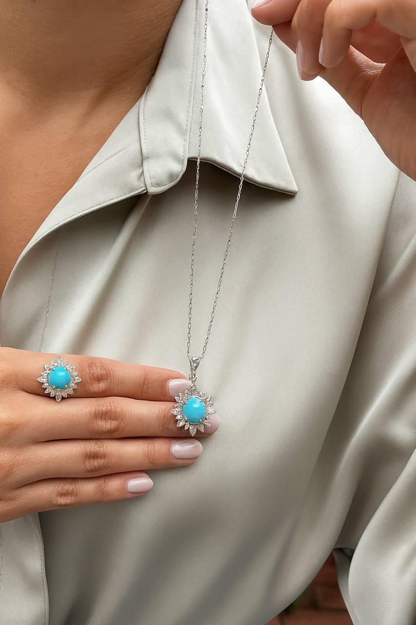 Anhänger aus Naturtürkis und Diamant für Damen oder Herren im Angebot