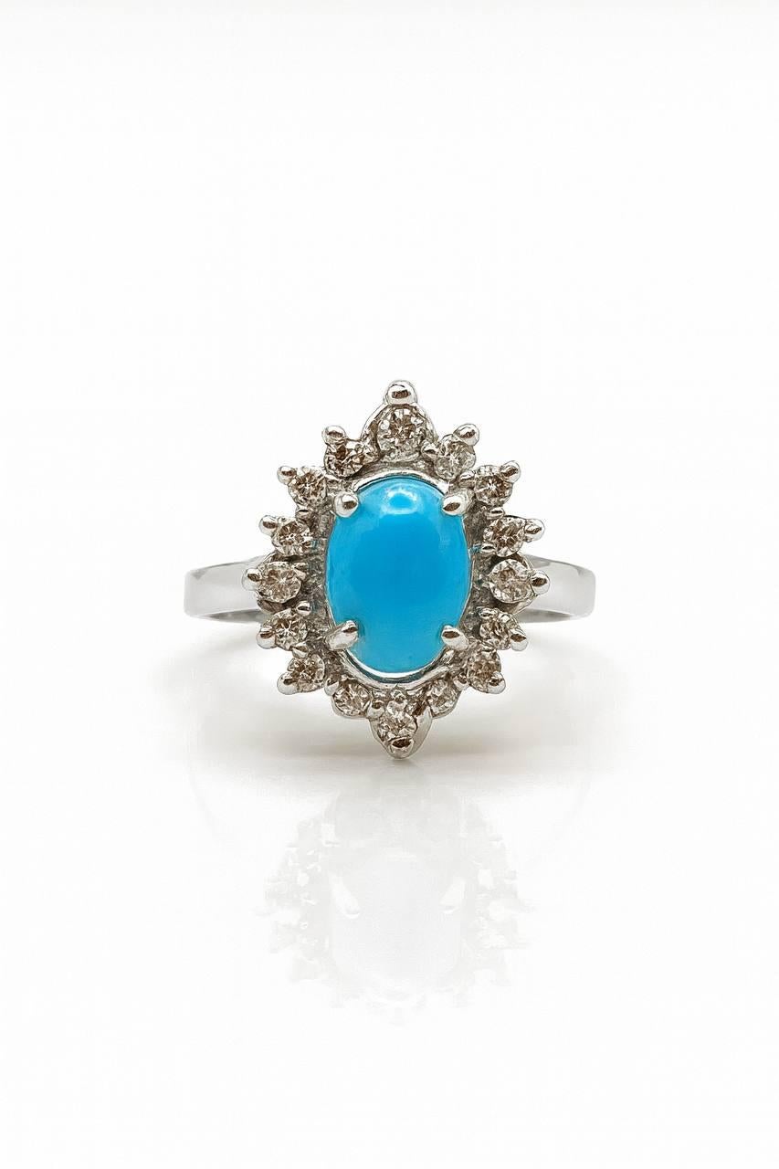 Femenino o masculino Anillo de Turquesa Natural y Diamantes. en venta
