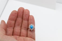 Natural Turquoise and Diamonds Cocktail Ring 14 Karat White Gold