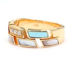 Natural Turquoise and White Diamond .09 Carat TW Rose Gold Wedding Band