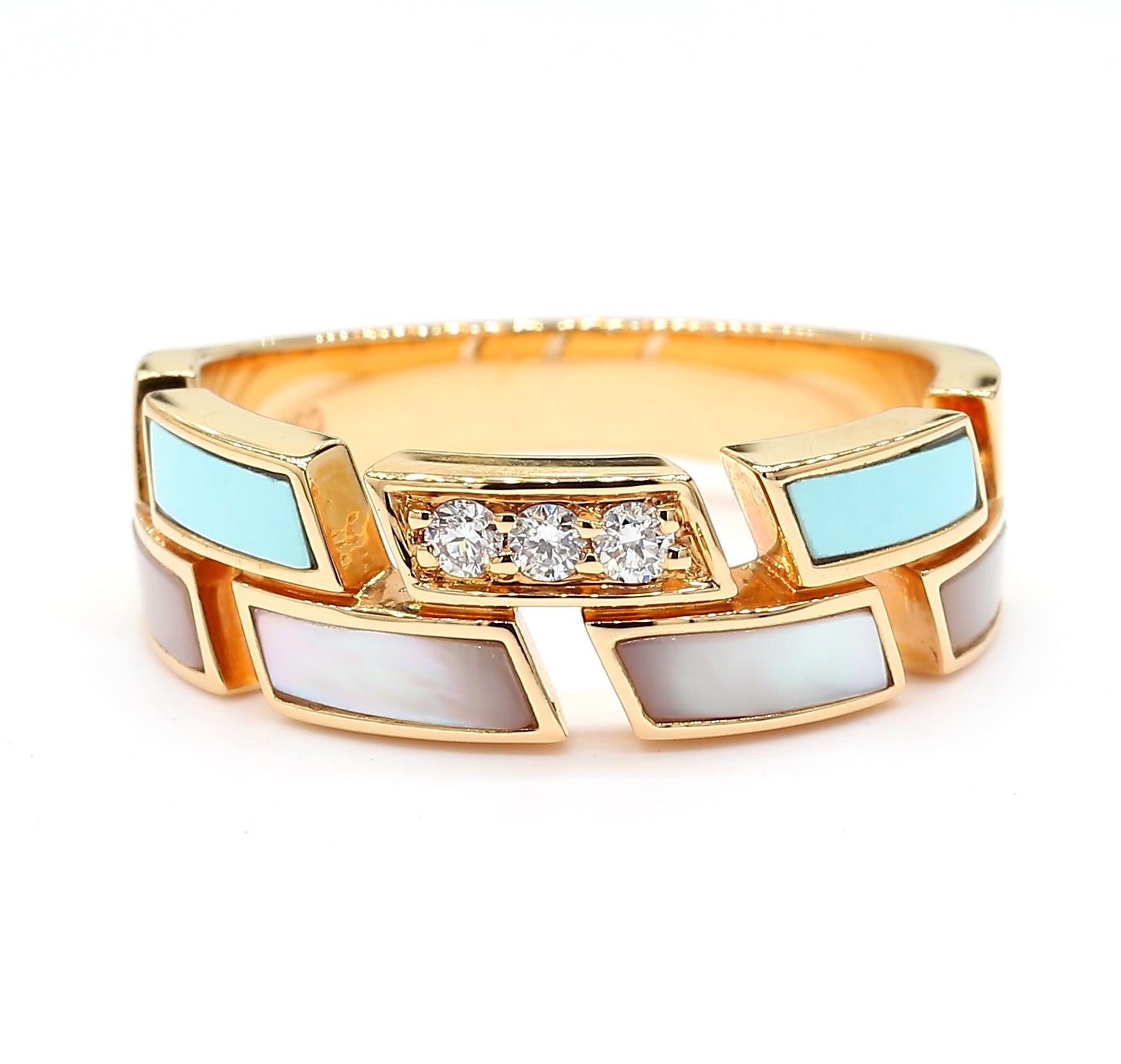 Natürlicher Türkis und weißer Diamant .09 Karat TW Roségold Ehering (Zeitgenössisch) im Angebot
