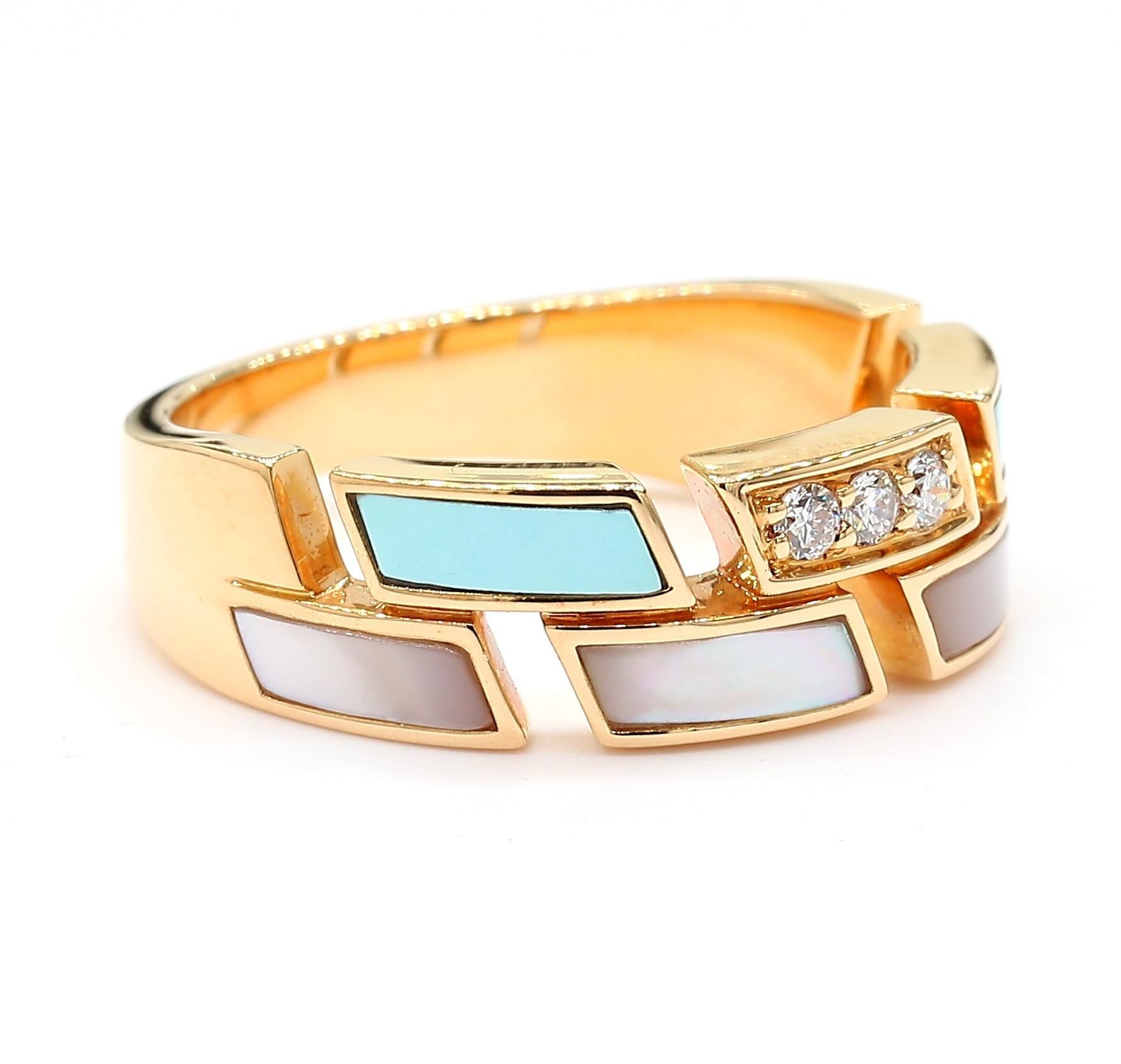 Natürlicher Türkis und weißer Diamant .09 Karat TW Roségold Ehering (Einfacher Schliff) im Angebot