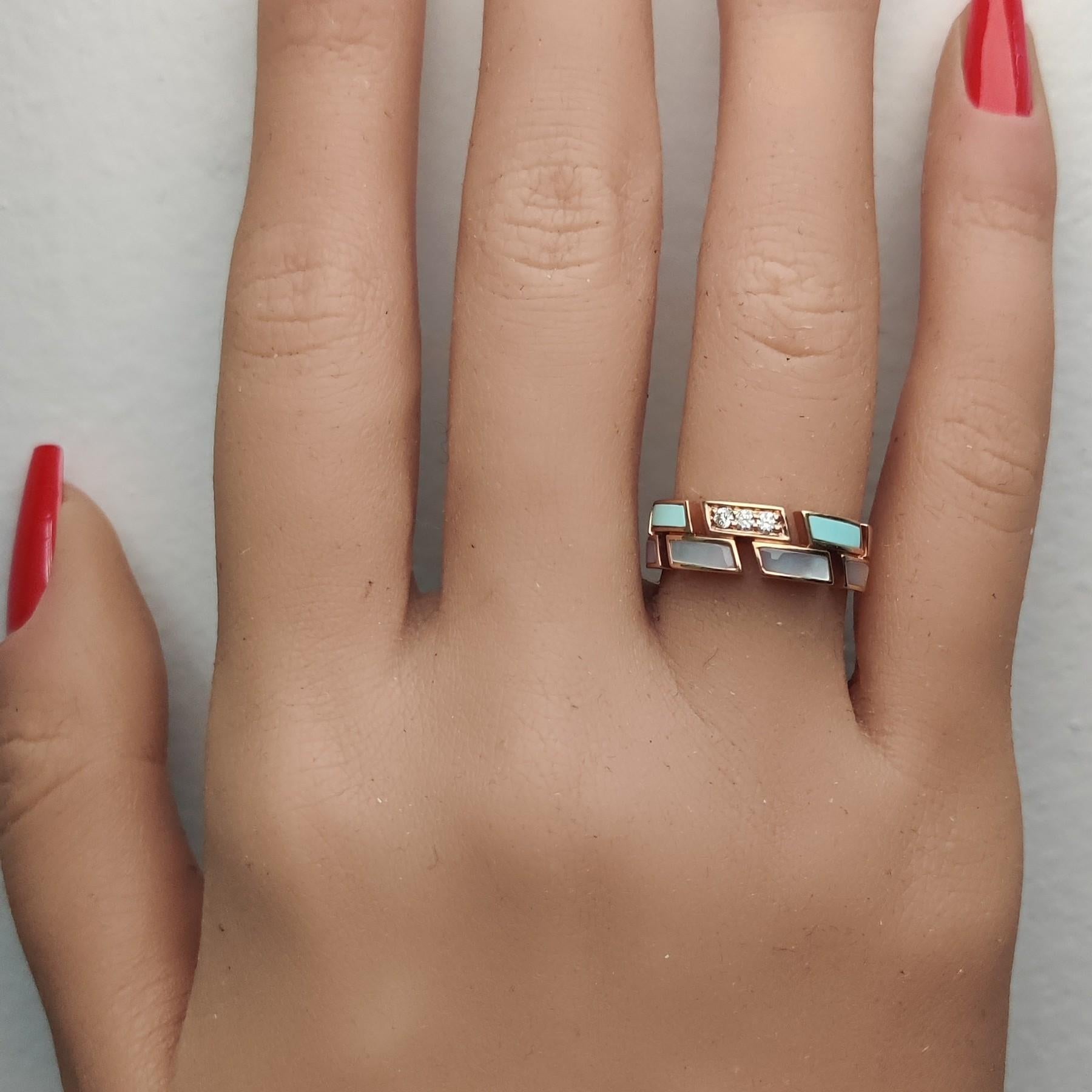 Natürlicher Türkis und weißer Diamant .09 Karat TW Roségold Ehering im Zustand „Neu“ im Angebot in New York, NY