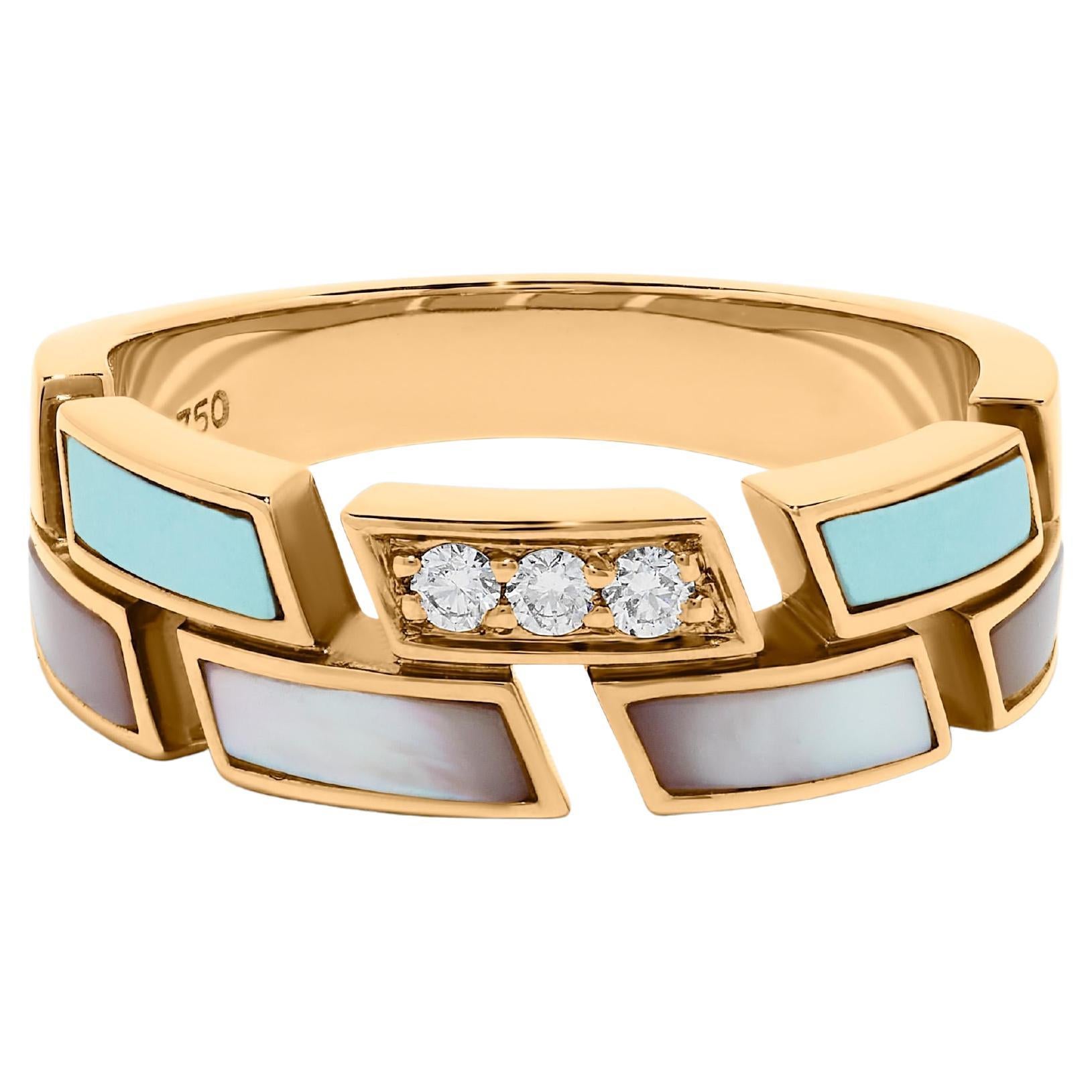 Natürlicher Türkis und weißer Diamant .09 Karat TW Roségold Ehering im Angebot