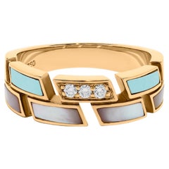 Alianza de boda de oro rosa con turquesa natural y diamante blanco de 0,09 quilates TW