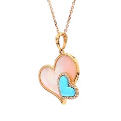 Natural Turquoise and White Diamond 1.27 Carat TW Rose Gold Pendant