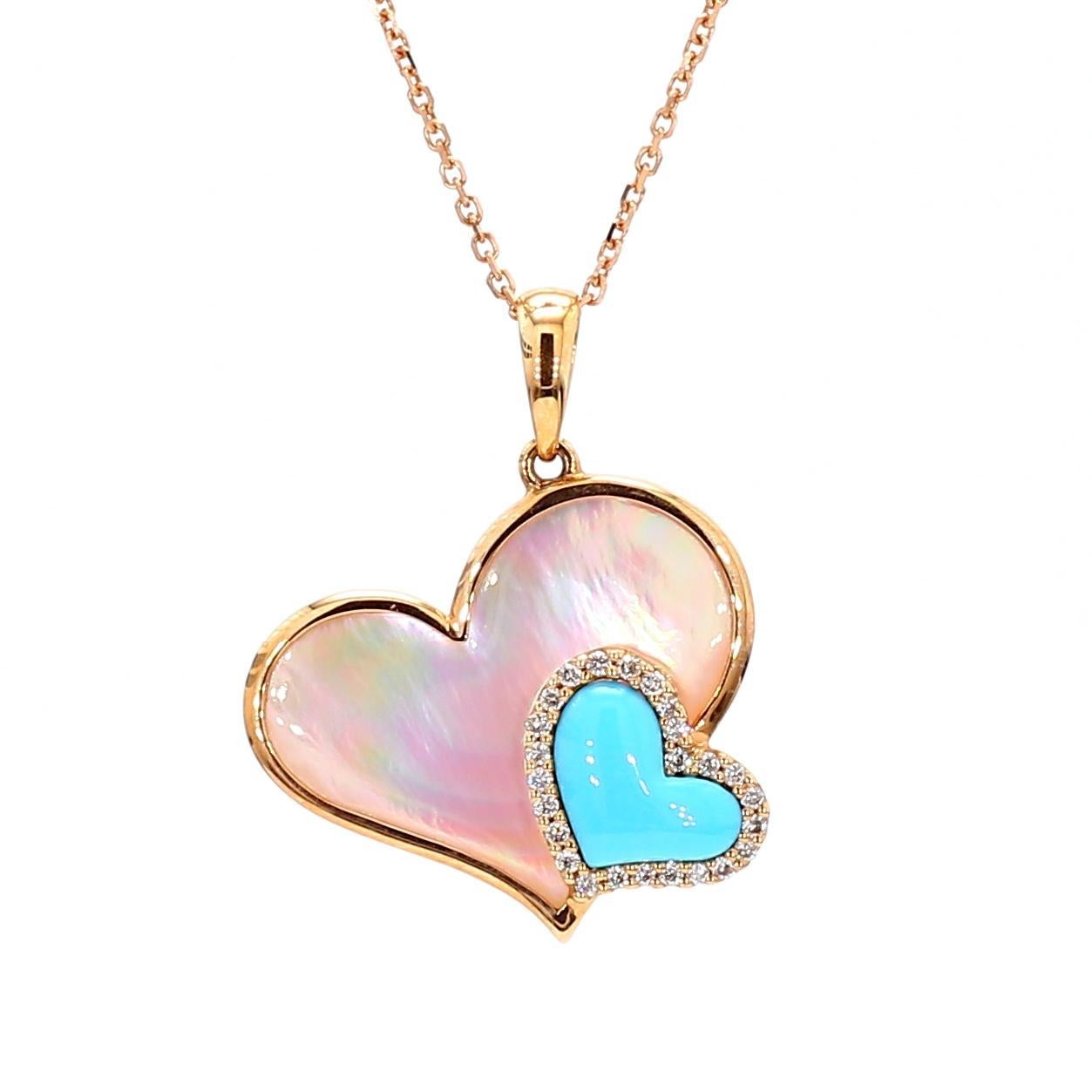 Anhänger aus Roségold mit natürlichem Türkis und weißem Diamant 1,27 Karat TW (Zeitgenössisch) im Angebot