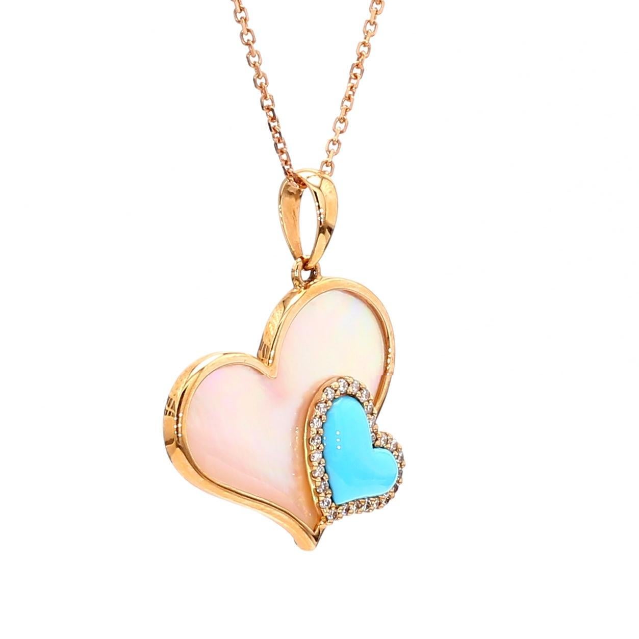 Anhänger aus Roségold mit natürlichem Türkis und weißem Diamant 1,27 Karat TW (Einfacher Schliff) im Angebot