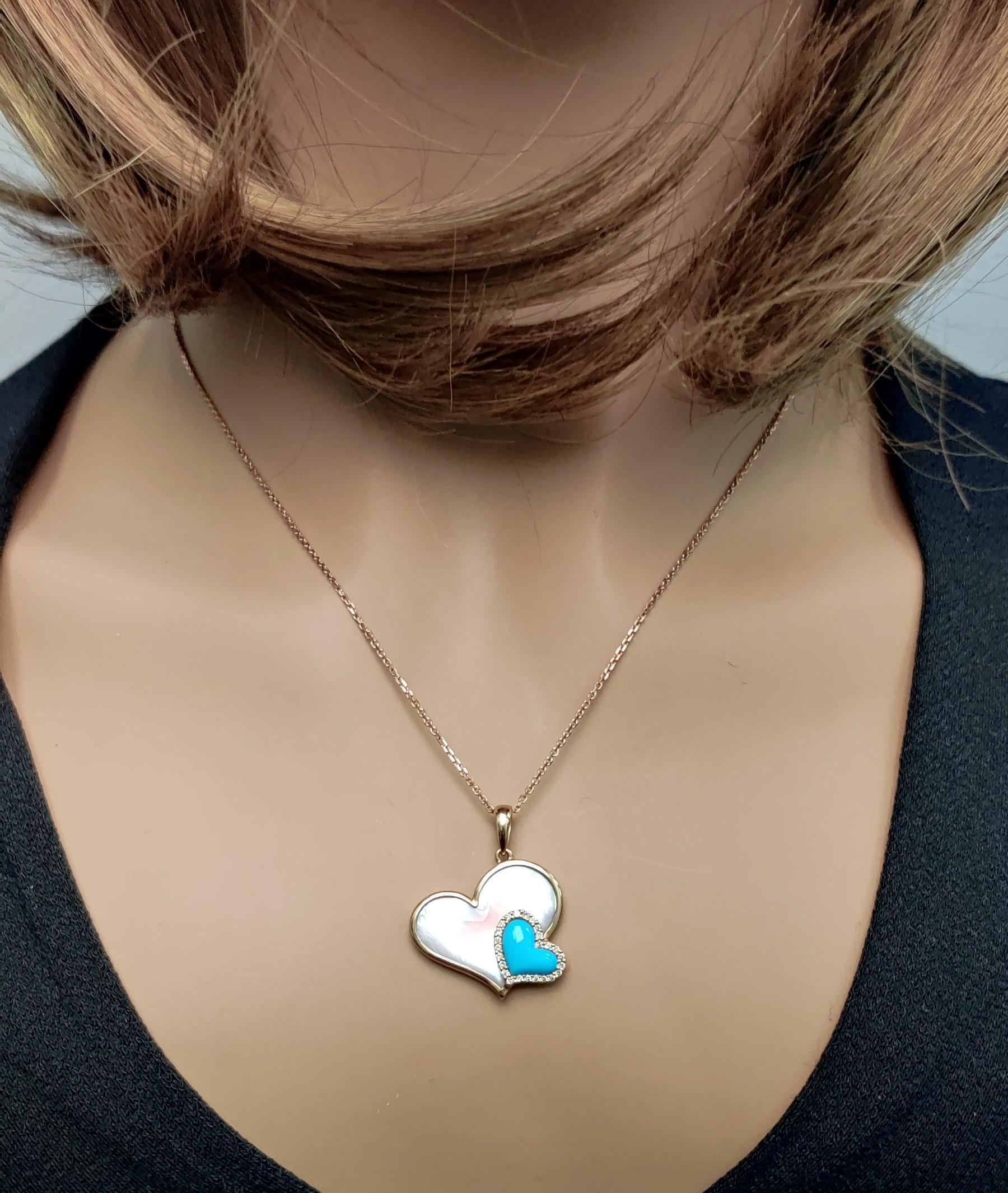 Anhänger aus Roségold mit natürlichem Türkis und weißem Diamant 1,27 Karat TW im Zustand „Neu“ im Angebot in New York, NY