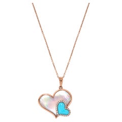 Ciondolo in oro rosa con turchese naturale e diamante bianco da 1,27 carati TW