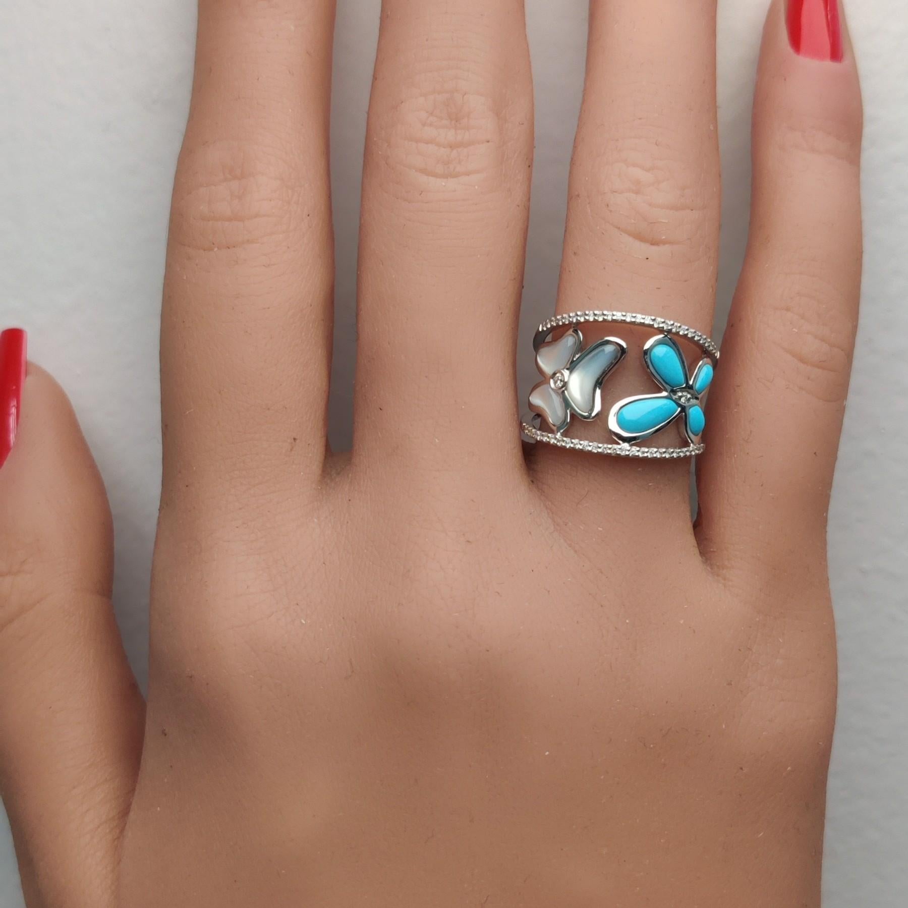 Natürlicher Türkis und weißer Diamant .43 Karat TW Weißgold Mode-Ring im Zustand „Neu“ im Angebot in New York, NY