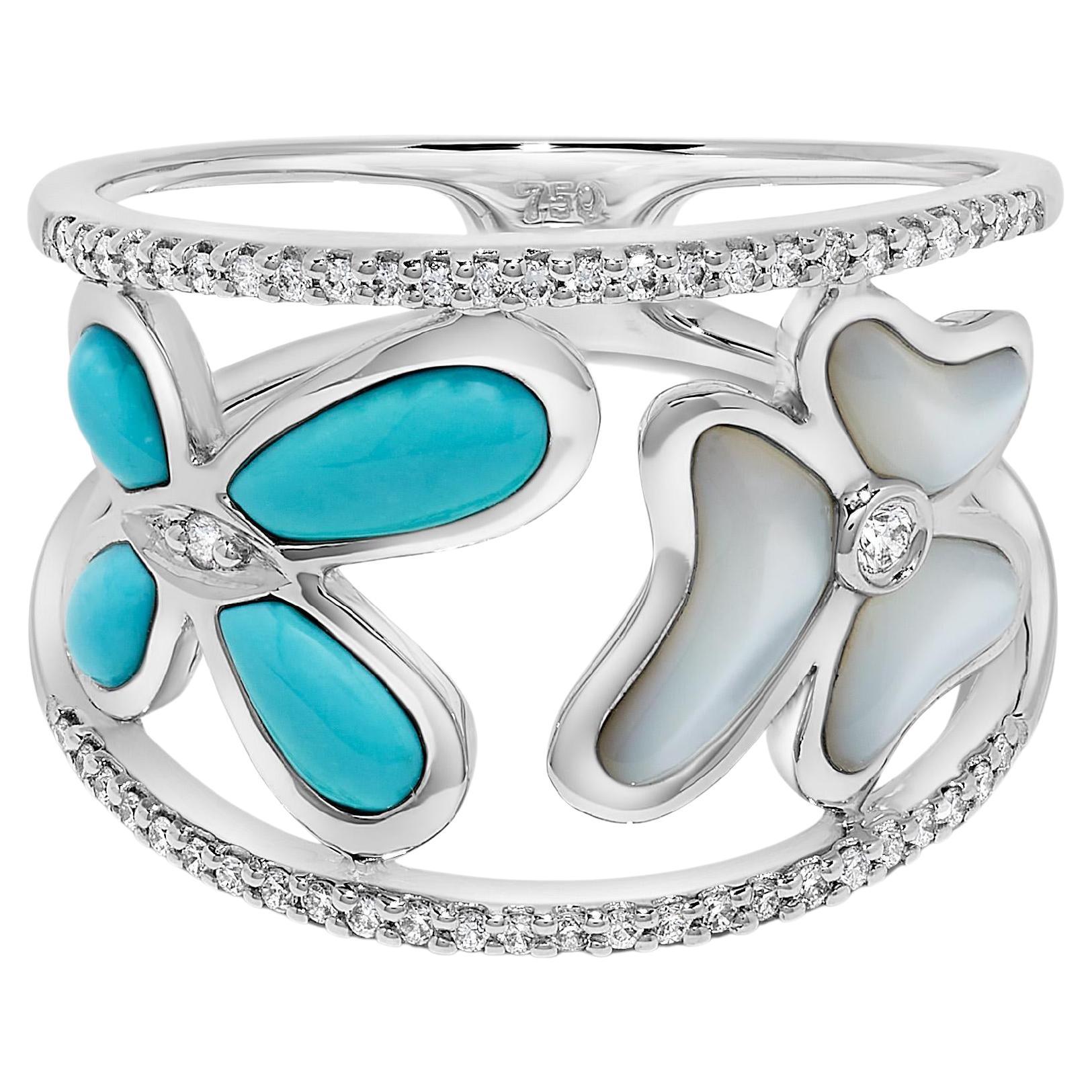 Natural Turquoise and White Diamond .43 Carat TW White Gold Fashion Ring