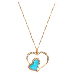 Natürlicher Türkis und weißer Diamant .49 Karat TW Roségold Wendbarer Anhänger