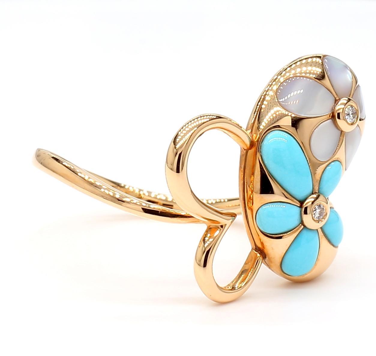 Natürlicher Türkis und weißer Diamant .51 Karat TW Roségold Mode-Ring (Rundschliff) im Angebot