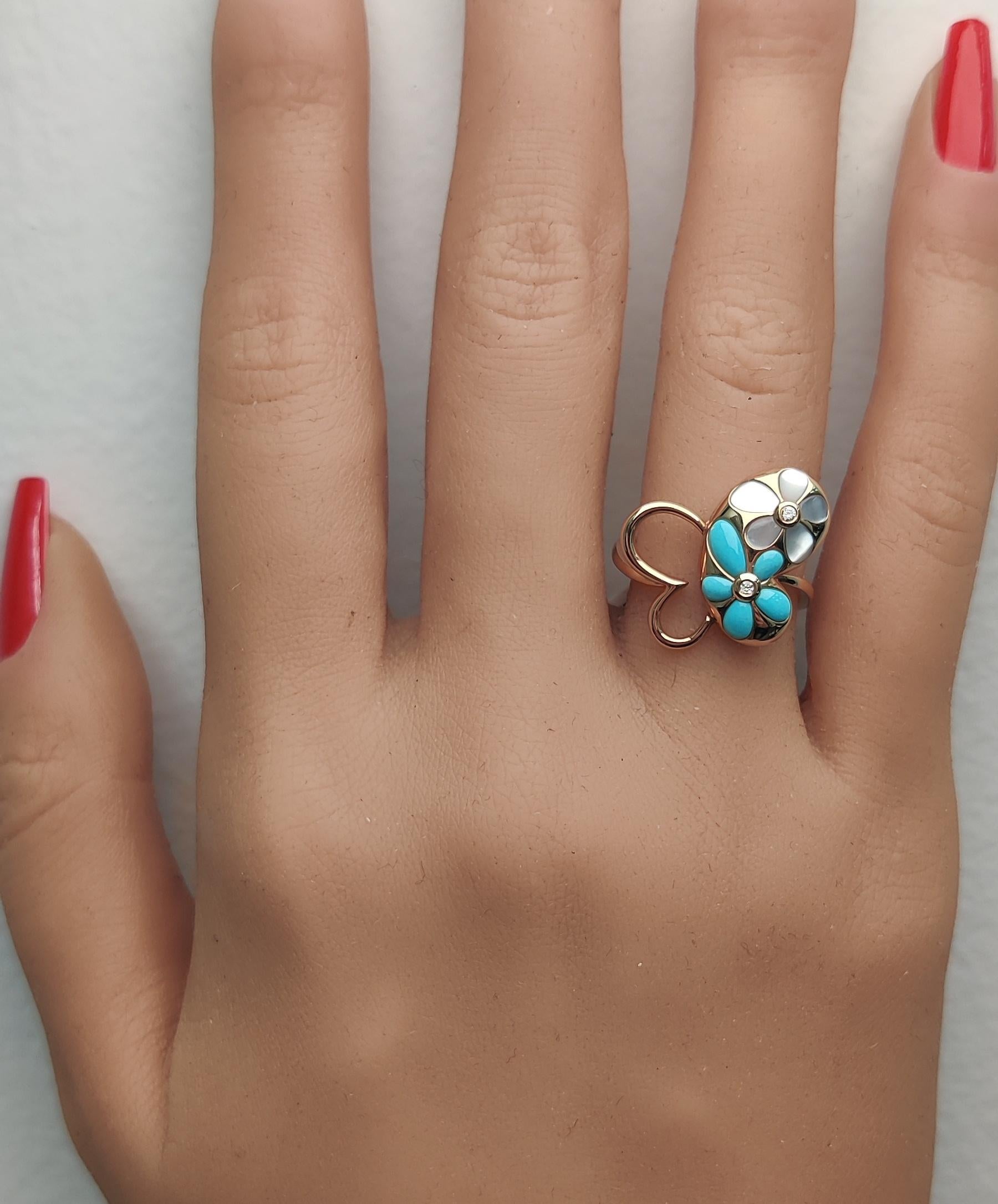 Natürlicher Türkis und weißer Diamant .51 Karat TW Roségold Mode-Ring im Zustand „Neu“ im Angebot in New York, NY