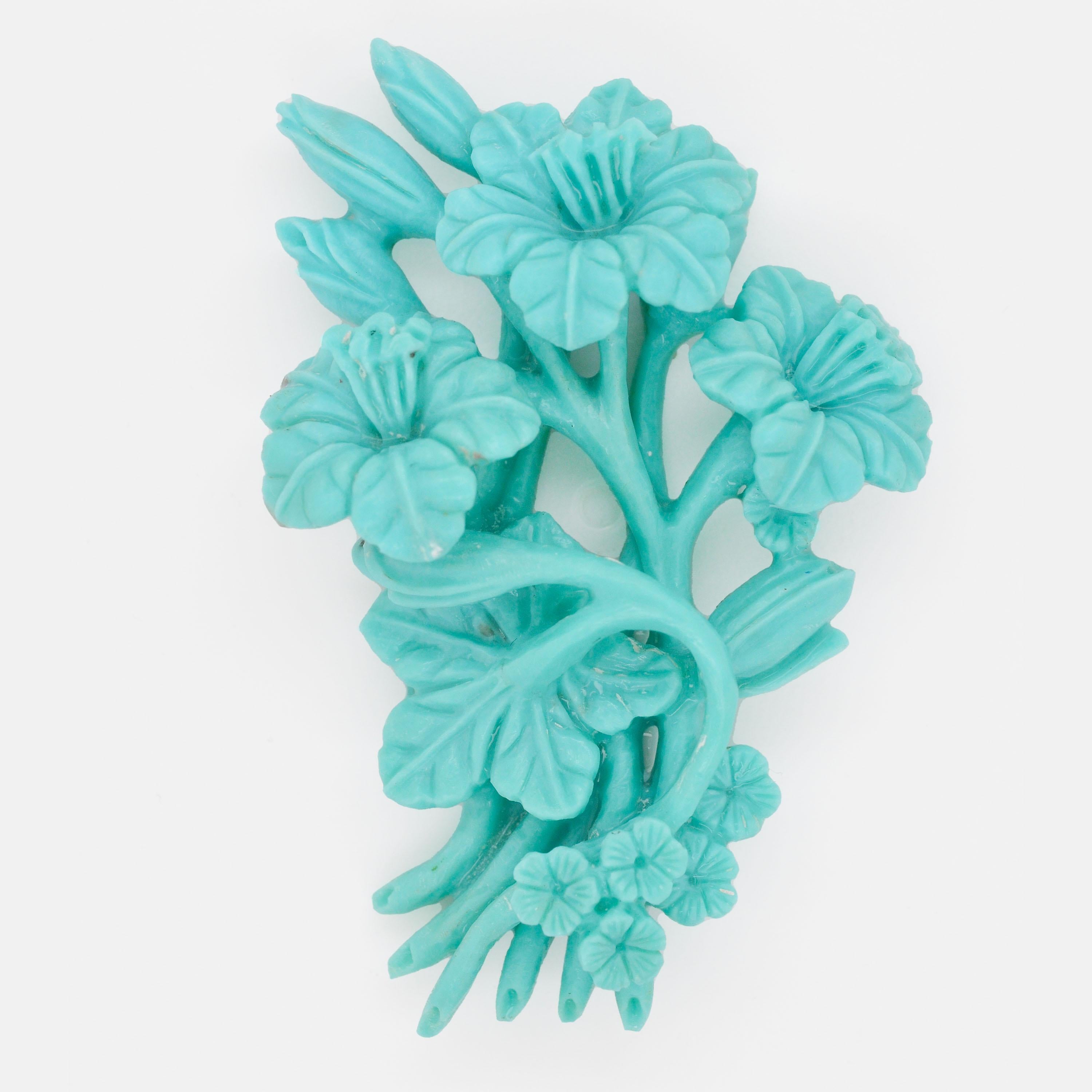 Contemporary Natural Turquoise Arizona Hand-Carved Bouquet Loose Gemstone Pendant Brooch For Sale