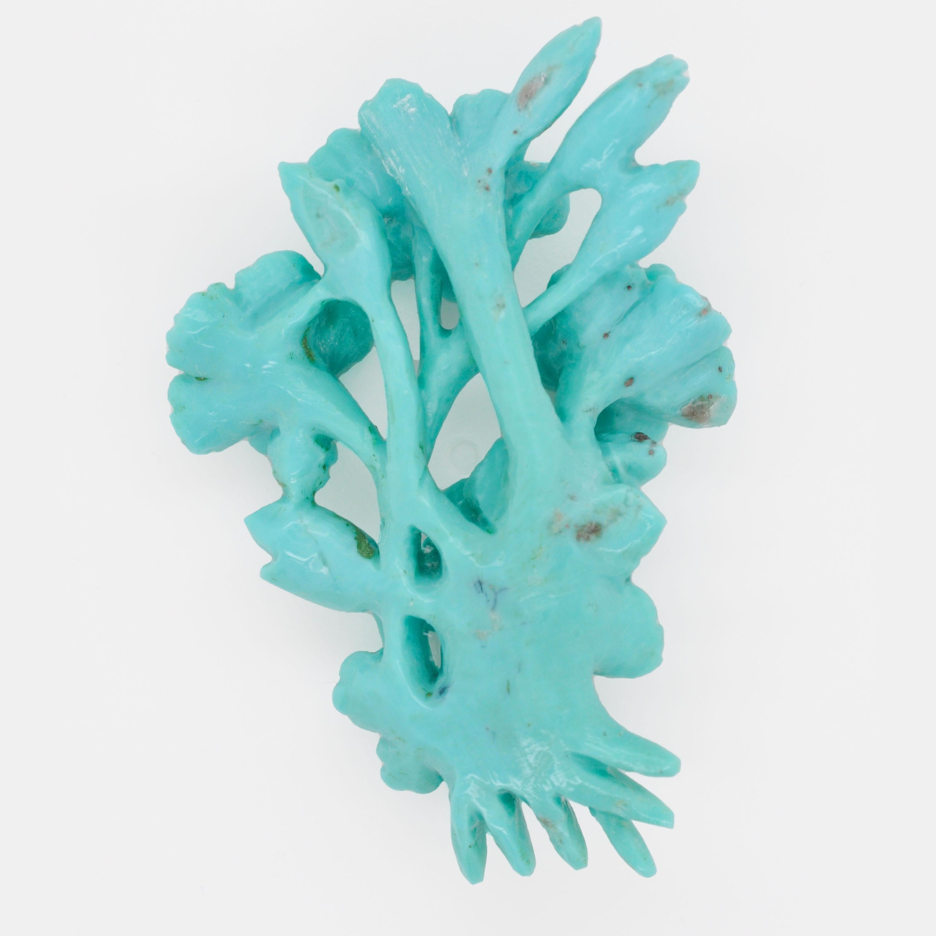 Mixed Cut Natural Turquoise Arizona Hand-Carved Bouquet Loose Gemstone Pendant Brooch For Sale