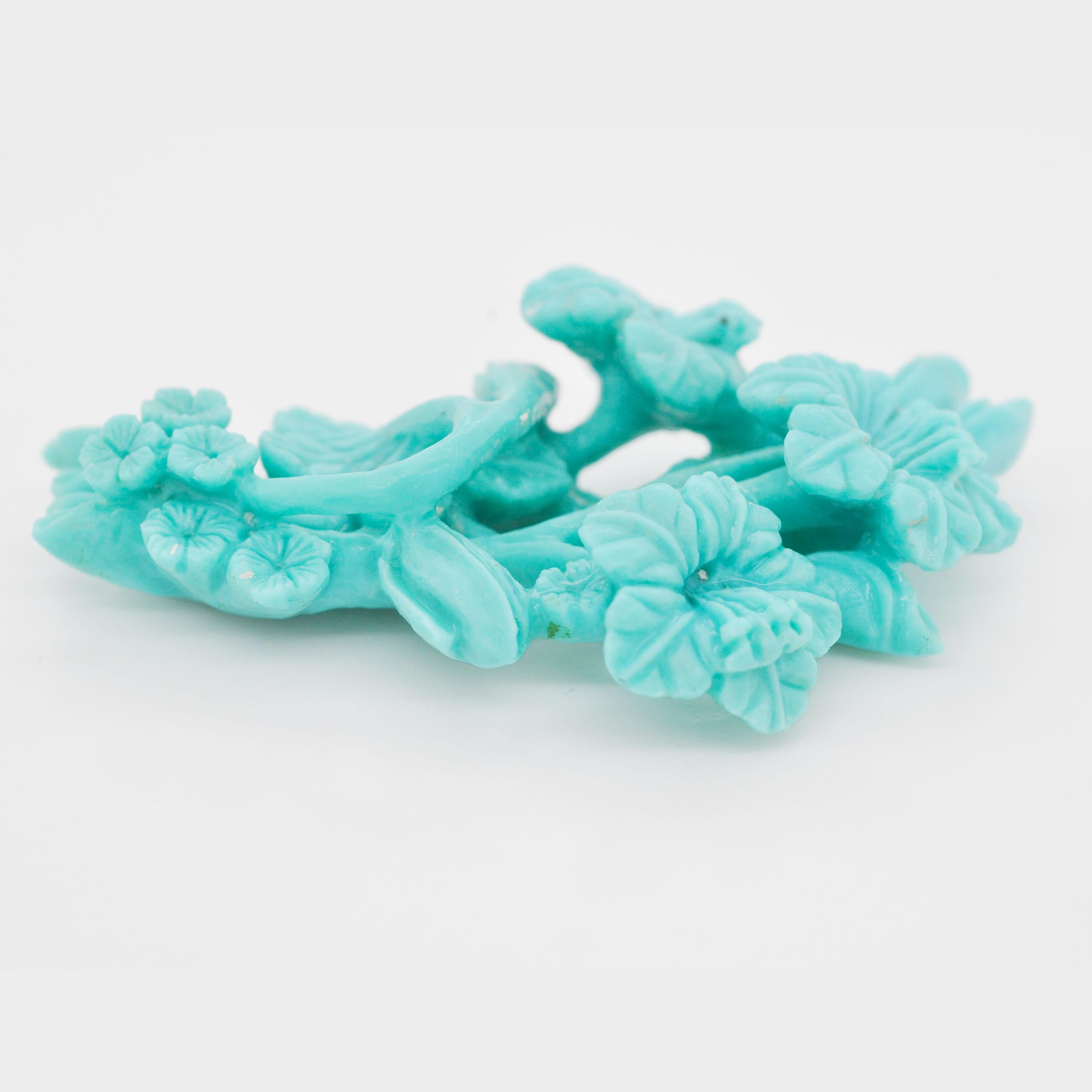 Women's or Men's Natural Turquoise Arizona Hand-Carved Bouquet Loose Gemstone Pendant Brooch For Sale